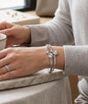 Greek Key Floral Open Cuff Bracelet – Gold or Silver Tone