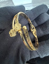 Greek Key Floral Open Cuff Bracelet – Gold or Silver Tone