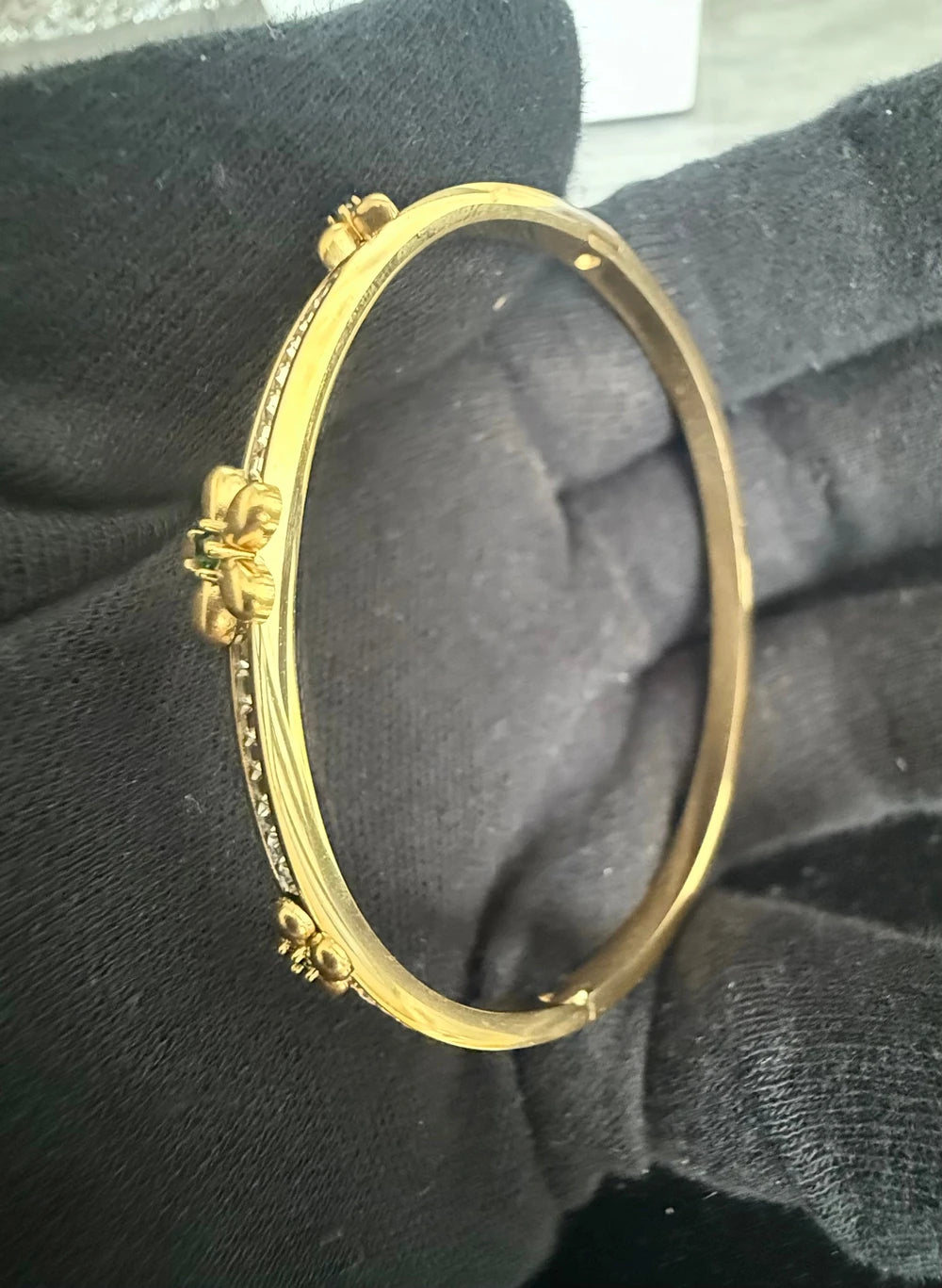 Stainless Steel Floral Crystal Bangle Bracelet – Gold or Silver