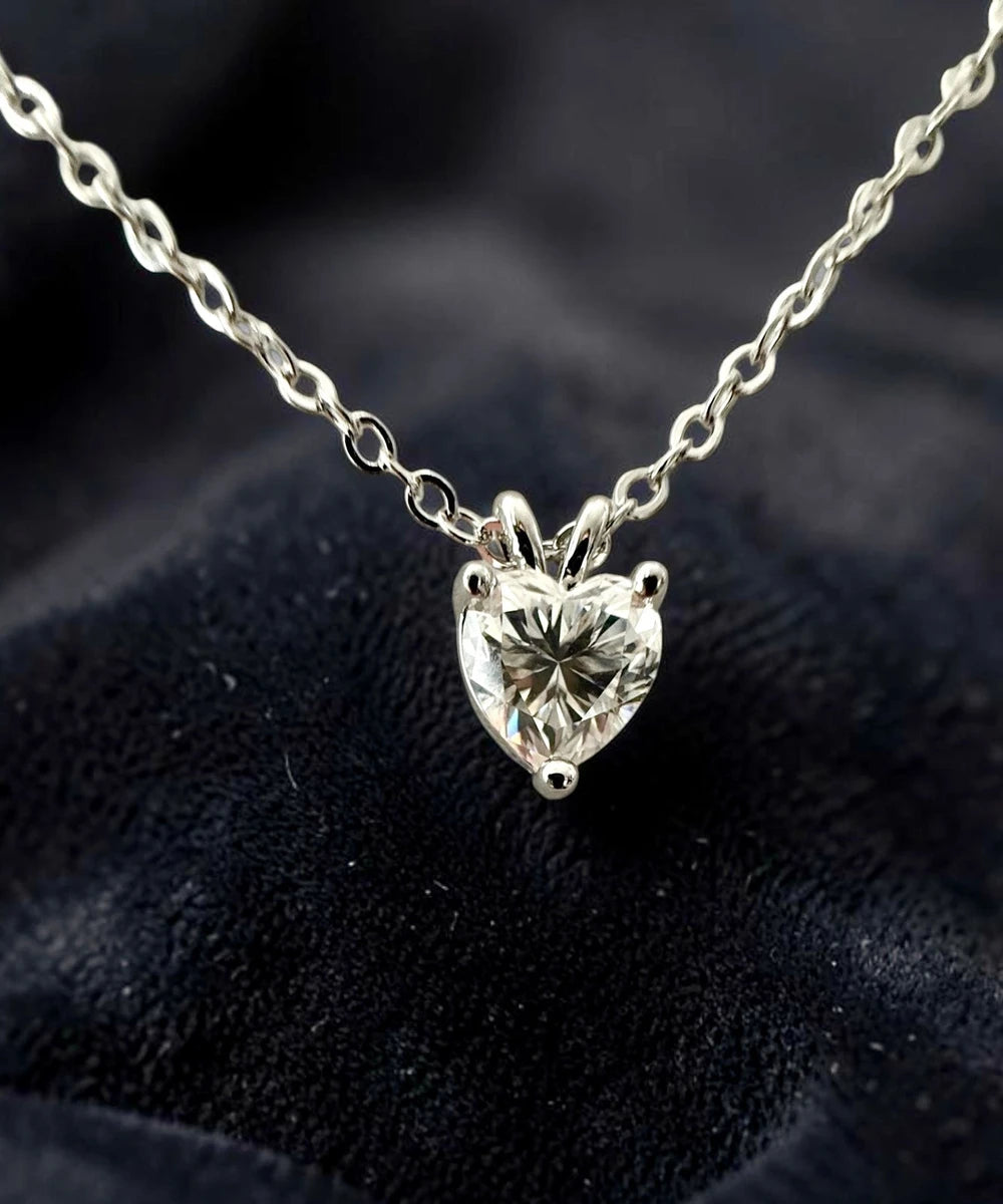 1 Carat Heart Cut Moissanite Pendant Necklace – Silver Tone Solitaire Necklace with GRA Certificate & Jewelry Box 7063