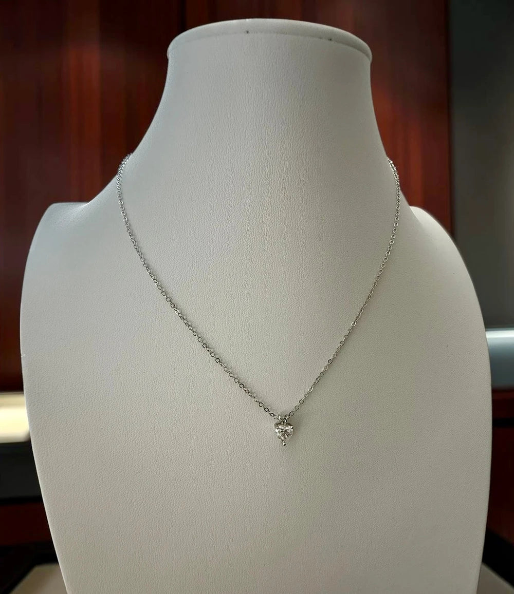 1 Carat Heart Cut Moissanite Pendant Necklace – Silver Tone Solitaire Necklace with GRA Certificate & Jewelry Box 7063