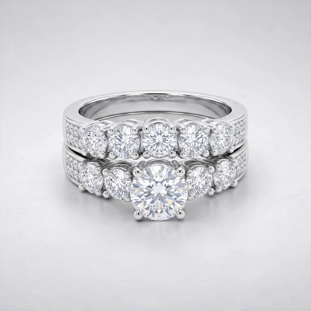 Sale Moissanite Bridal Ring Set – Round Cut, Size 9. S925 Sterling Silver 064