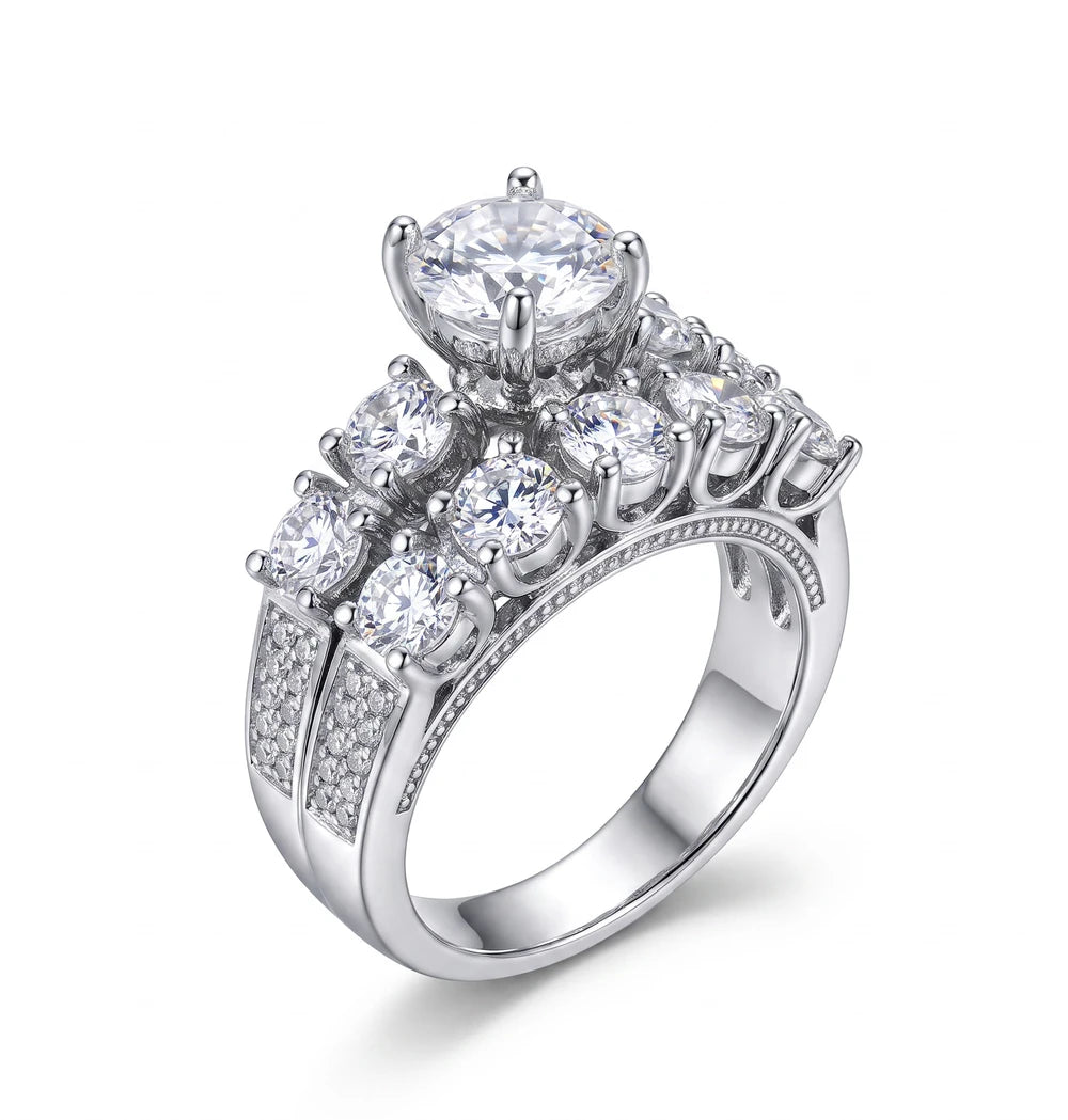 Sale Moissanite Bridal Ring Set – Round Cut, Size 9. S925 Sterling Silver 064