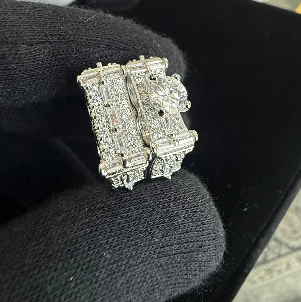 Luxury Moissanite Bridal Ring Set with Baguette Accents Silver Plated, Size 8.5 6013