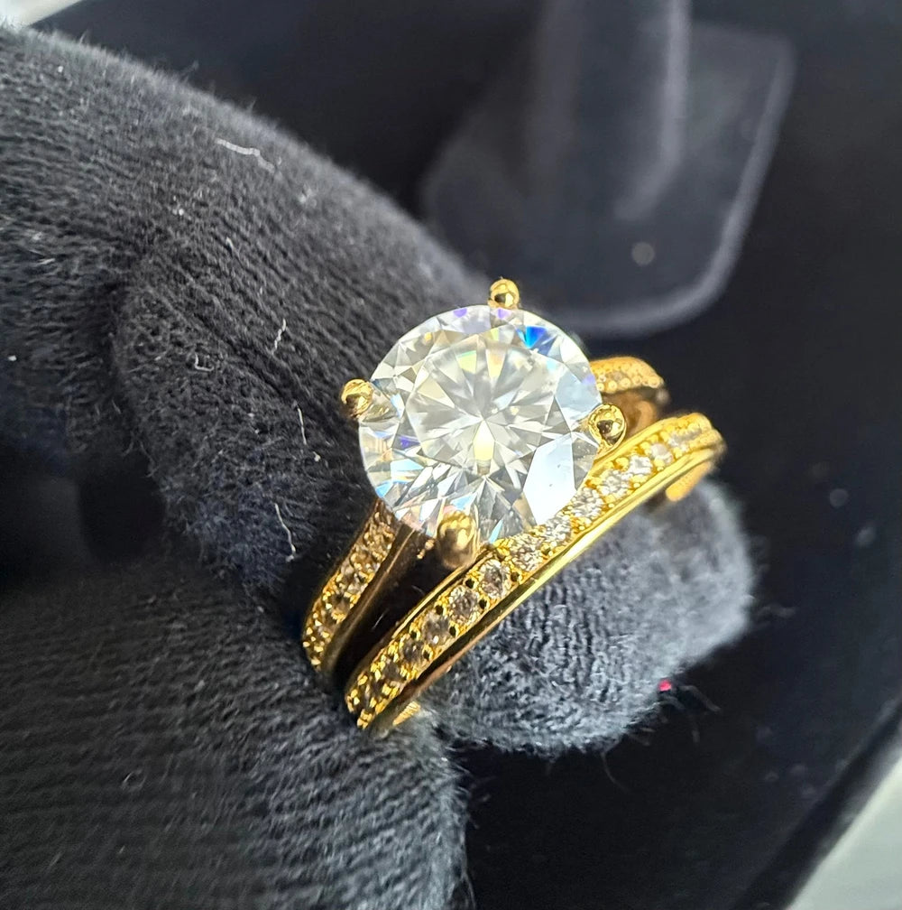 Size 6 Gold-Tone Silver Plated Moissanite Bridal Ring Set – Round-Cut Solitaire 6014