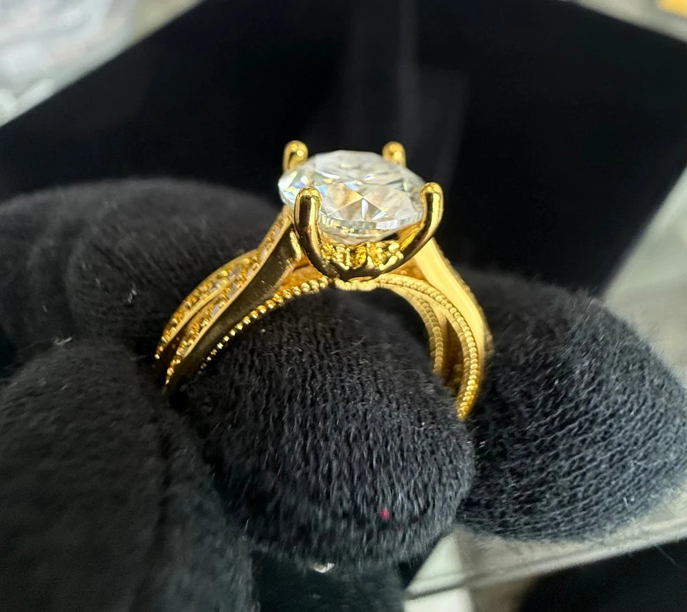 Size 6 Gold-Tone Silver Plated Moissanite Bridal Ring Set – Round-Cut Solitaire 6014